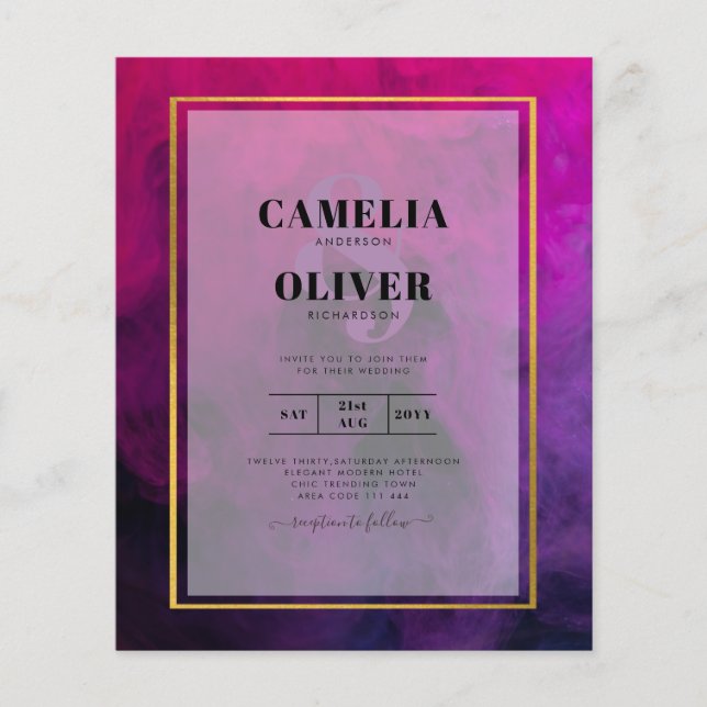 Flyer Convite de Casamento Tinta Magenta Roxo Ameixa Int (Frente)