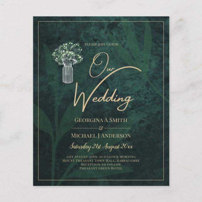 Flyer Convite de Casamento Verde Floresta Emerald da Lea (Frente)