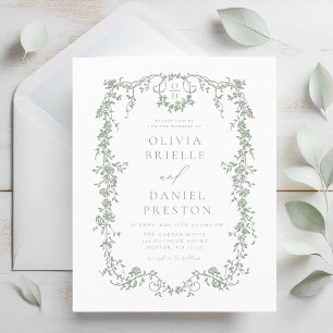 Flyer Convite de Casamento Verde Oliva Vitoriano Econômi