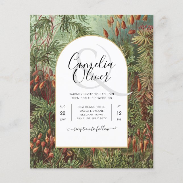 Flyer Convite de casamento Vintage Botanical Green Terra (Frente)