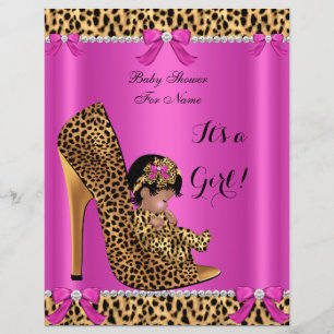 Flyer Convite de Chá de Bebê Bebê Fofo Menina Leopardo R