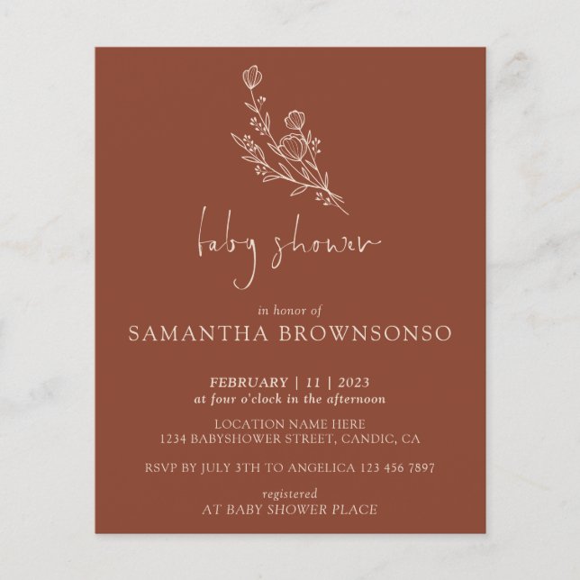 Flyer Convite de Chá de Bebê Botânico com Buquê de Terra (Frente)