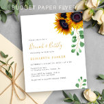Flyer Convite de chá de bebê de noiva com girassóis e eu<br><div class="desc">Convite elegante rústico para chá de noiva com folhas de eucalipto em aquarela e girassóis, brunch e champanhe, moderno e ECONÔMICO, acessível, FLYER com tipografia dourada falsa e script chic. POR FAVOR LEIA ISSO ANTES DE COMPRAR! Este é um cartão econômico impresso em FLYER. Observe que o PAPEL ECONÔMICO É...</div>