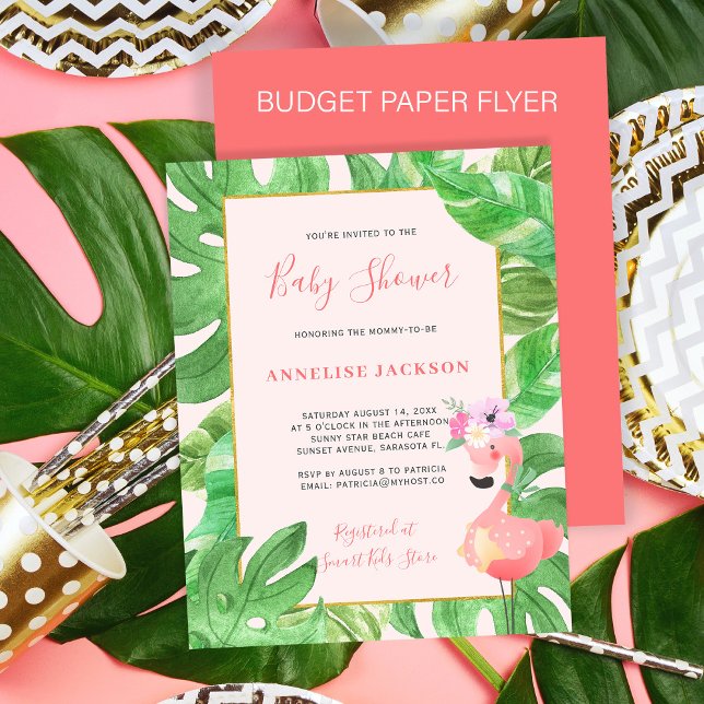 Flyer Convite de chá de bebê econômico com flamingo rosa (Criador carregado)