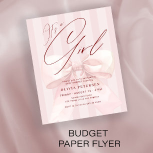 Flyer Convite de chá de bebê menina com laço rosa orçame
