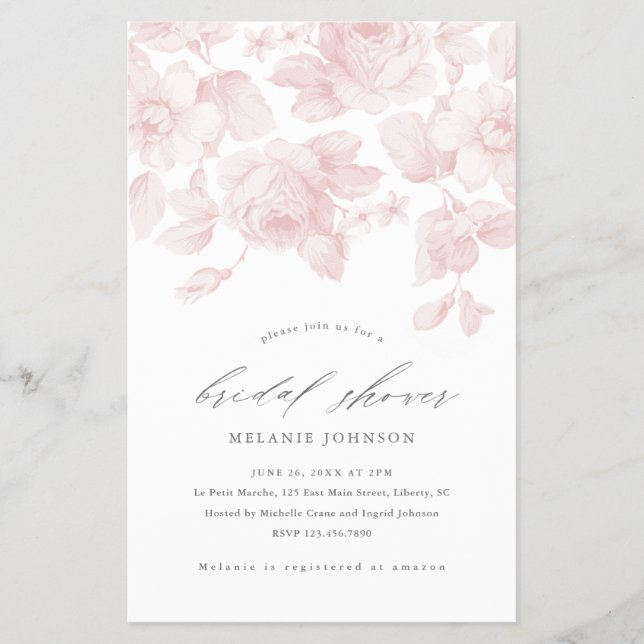Flyer Convite de Chá de Noiva Rosa com Grafismo Floral E (Frente)