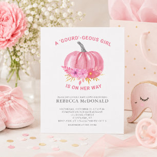 Flyer Convite de Chás de Bebê para Menina com Abóbora Ro
