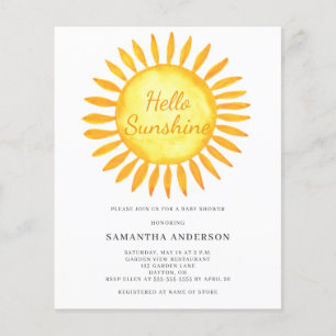 Flyer Convite de Chuvada de Bebê Orçamento Hello Sunshin