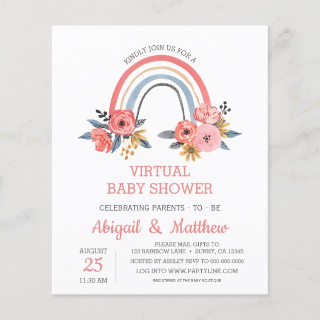 Flyer Convite de Chuvinha de Bebê Virtual Arco-Íris ECON (Frente)