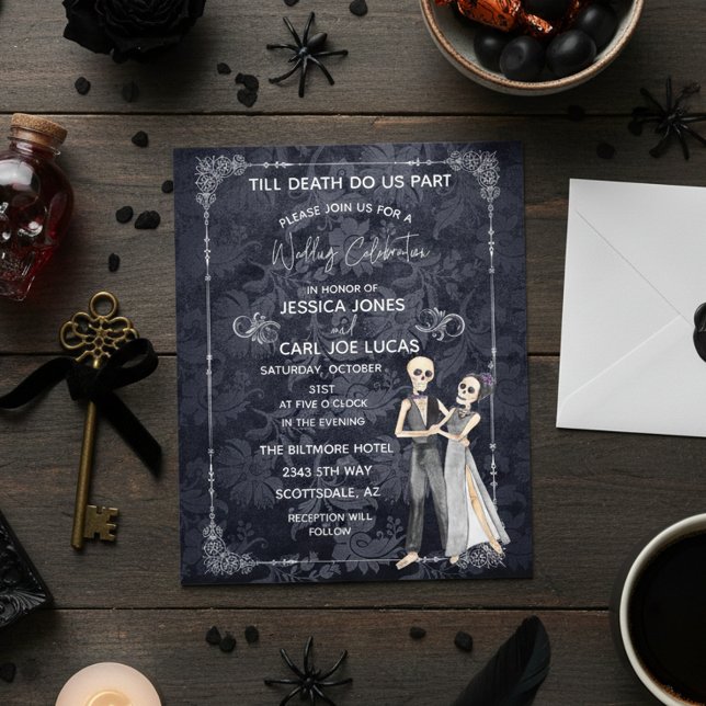 Flyer Convite de Esqueleto de Casamento de Halloween Orç (Criador carregado)