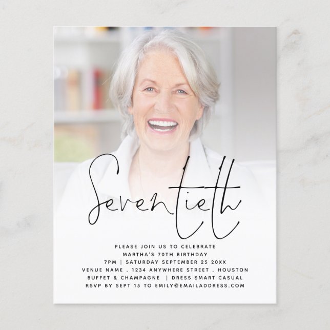 Flyer Convite de festa de aniversário de 70 anos com fot (Frente)