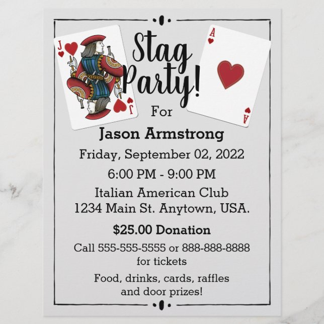 Flyer Convite de Festa de Despedida de Solteiro com Cart (Frente)