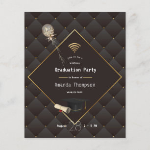 Flyer Convite de festa de graduação virtual em preto e d