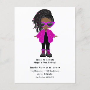 Flyer Convite de festa de menina negra com moda rosa-cho