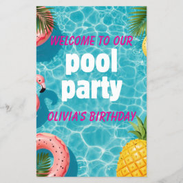 Flyer Convite de Festa na Piscina Flamingo Diversão Trop