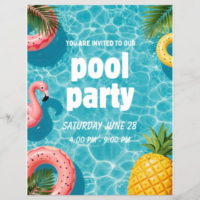 Flyer Convite de Festa na Piscina Flamingo Diversão Trop (Frente)