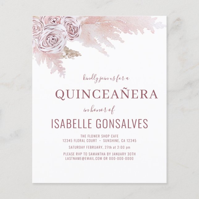 Flyer Convite de festa QUINCEAÑERA Boho Chic econômico (Frente)