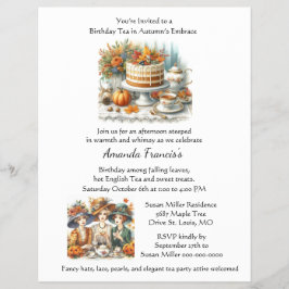 Flyer Convite de festas de Chá de Aniversário do outono