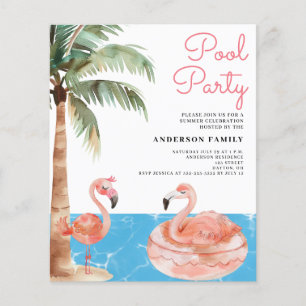 Flyer Convite de festas de Piscina Flamingo Rosa