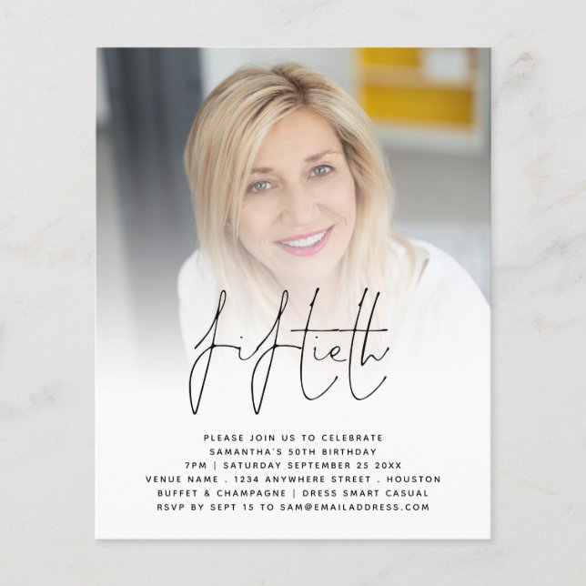 Flyer Convite de festas de Script de Foto de Aniversário (Frente)