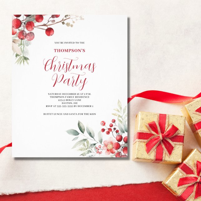 Flyer Convite de festas Floral Red Berry no Natal (Criador carregado)