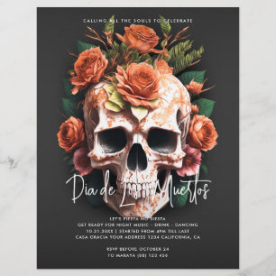 Flyer Convite de festas Floral Skull Dia De Los Muertos