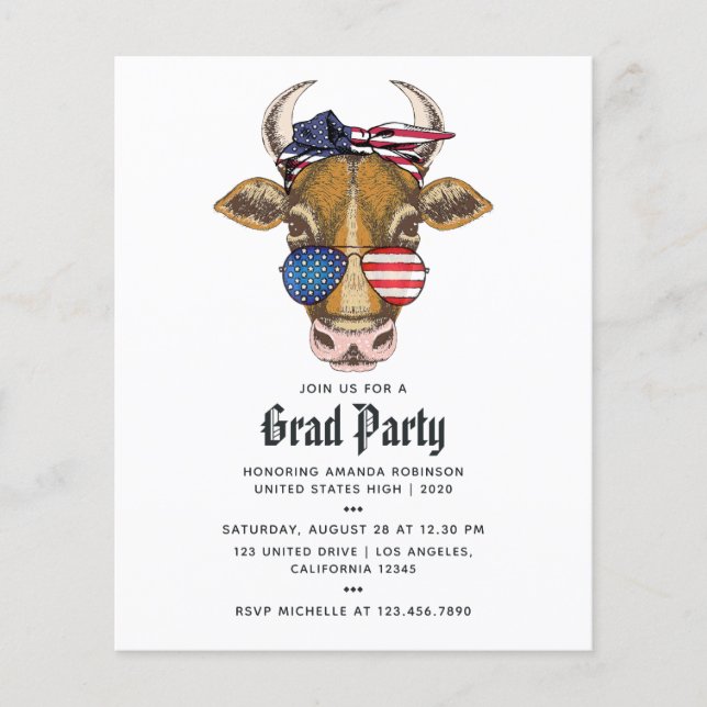 Flyer Convite de Foto de Graduação de Vaca Americana (Frente)