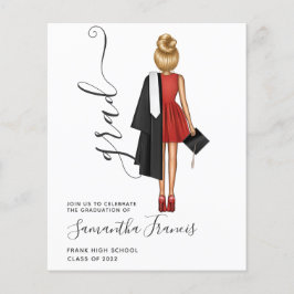 Flyer Convite de Graduação de Menina Elegante em Vermelh
