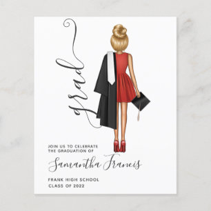 Flyer Convite de Graduação de Menina Elegante em Vermelh