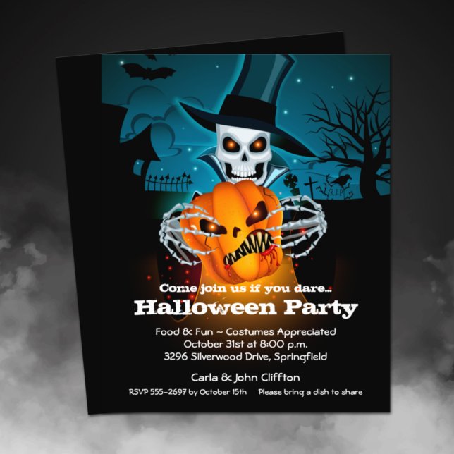 Flyer Convite de Halloween para Esqueleto de Orçamento (Printed on affordable THIN 80 lb flyer paper - heavier paper available in our collection.)