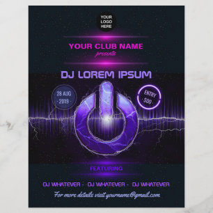 Flyer Convite de música e dança de DJ com fotos e logoti