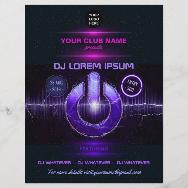 Flyer Convite de música e dança de DJ com fotos e logoti (Frente)