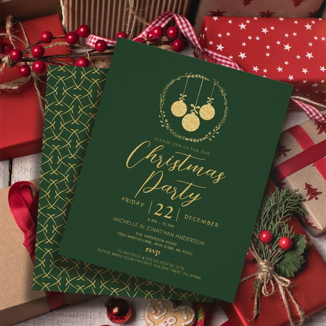 Flyer Convite de Natal Dourado para Glitter Verde (Budget Green Gold Glitter Christmas Invitation Flyer)