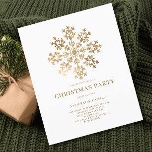 Flyer Convite de Natal para Flocos de Neve Dourados no O