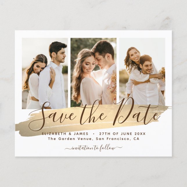 Flyer Convite de Noivado Elegante Dourado para Casamento (Frente)