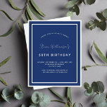 Flyer Convite de orçamento azul-marinho de aniversário<br><div class="desc">Por favor, note que este convite está no papel de folheto e é muito fino. Os envelopes não estão incluídos. Para convites mais espessos (mesmo design) visite nossa loja. Um moderno, elegante e convite. Um fundo azul marinho decorado com quadros brancos. Personalize e adicione um nome e detalhes. Texto branco....</div>
