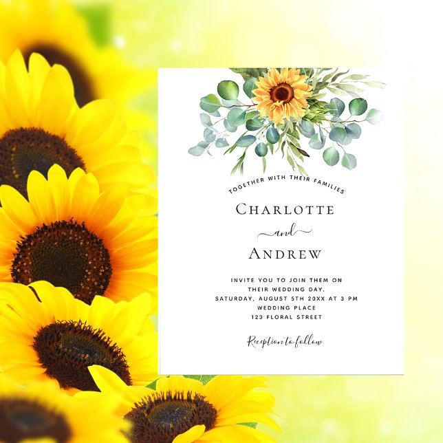 Flyer Convite de orçamento de girassóis de casamento com (Criador carregado)