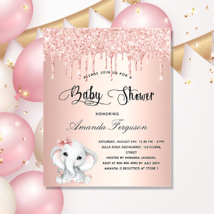 Flyer Convite de orçamento de menina de elefante rosa pa