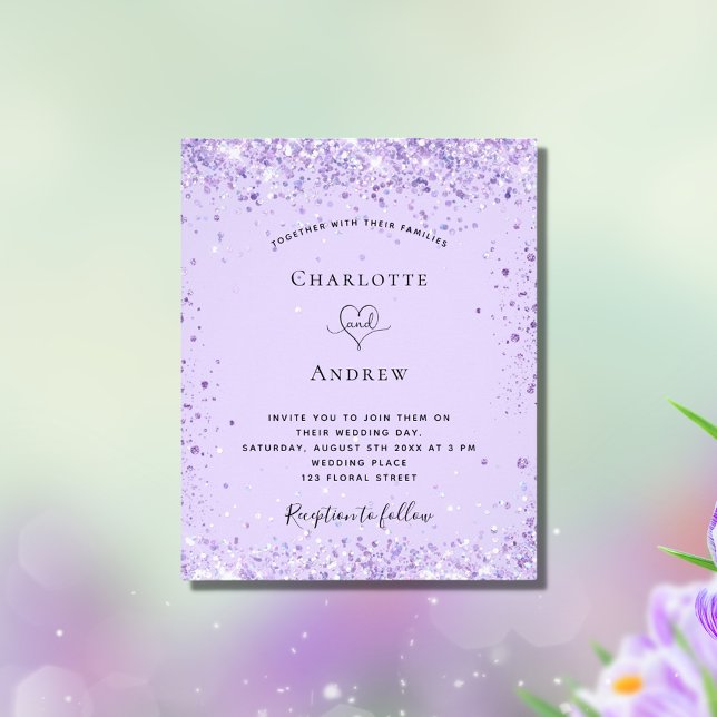 Flyer Convite de orçamento de script violeta de casament (Criador carregado)