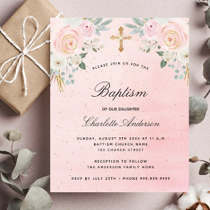 Flyer Convite de orçamento floral rosa para batismo