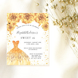 Flyer Convite de orçamento vestido floral dourado para f