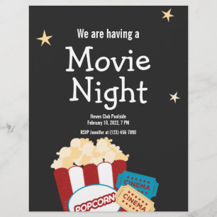 Flyer Convite de pipoca para noite de filme retrô legal