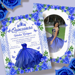 Flyer Convite de Quinceanera Floral Azul Real Econômico