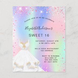 Flyer Convite de vestido holográfico rosa para festa Swe