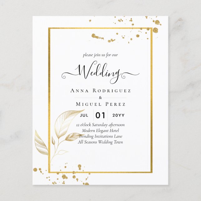 Flyer Convite Dourado de casamento FOTOGRÁFICO DO ORÇAME (Frente)
