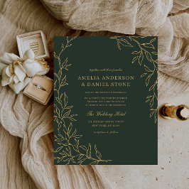 Flyer Convite Dourado Mínimo para Casamento Verde