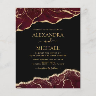 Flyer Convite Dourado para Casamento de Agata Burgundy