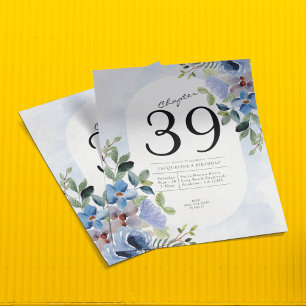 Flyer Convite Floral Azul Pastel de Aniversário