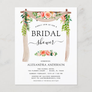 Flyer Convite Floral de Pêssego Coral do Chá de panela O