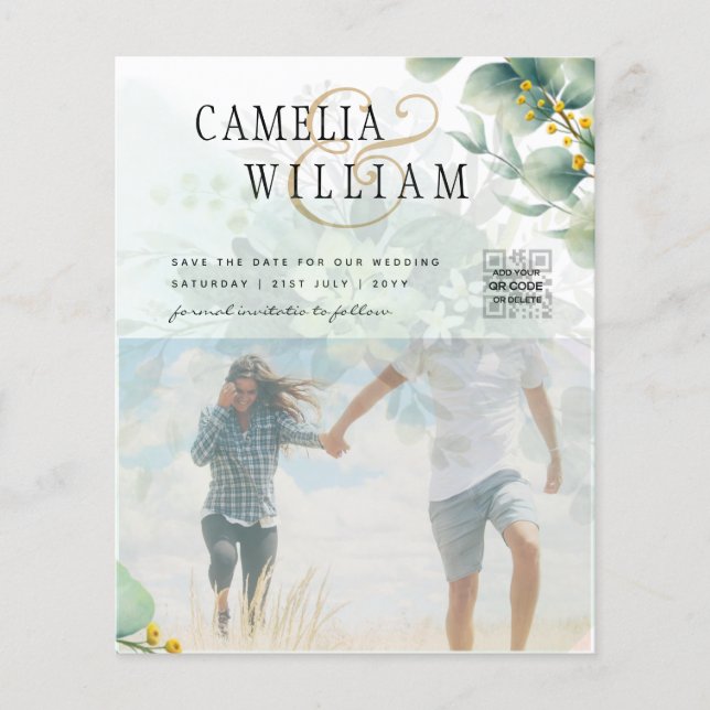 Flyer Convite Fotográfico, Código Qr, Folhas de Greenery (Frente)